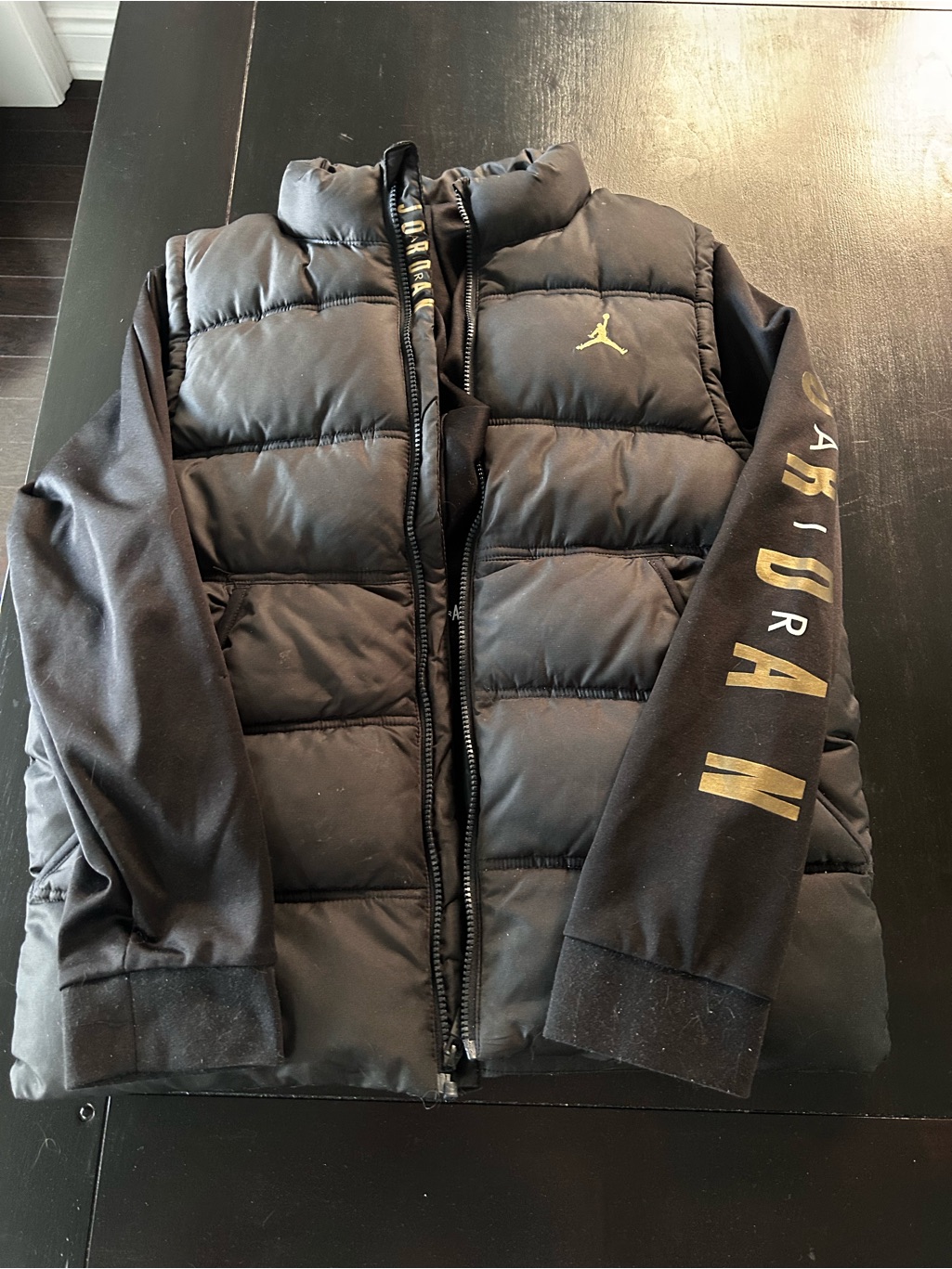 Jordan Boys 2-Fer Jacket With Black With Gold Logo And Sleeve Lettering